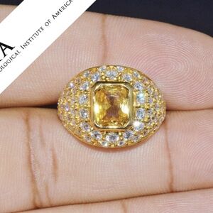 GIA NATURAL 5.7CTS VS DIAMOND UNHEATED YELLOW SAPPHIRE 18K GOLD BOMBAY DOME RING